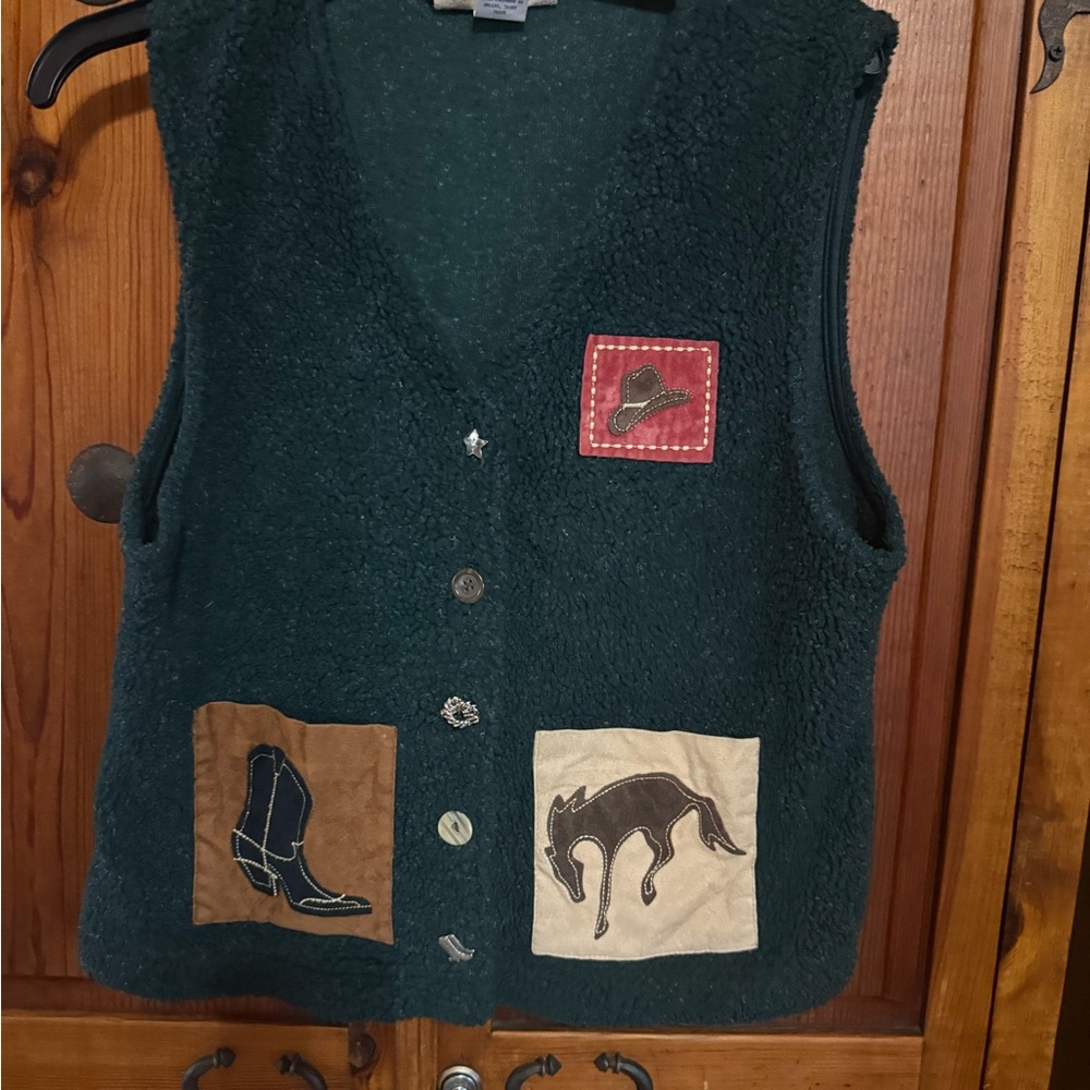 Women's Green Vest with Western Patches